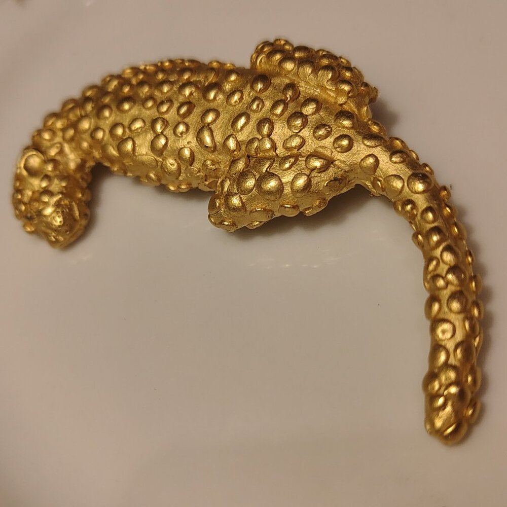 Vtg 90s Matte Gold Plated Leopard Cheetah Panther Brooch - Picture 5 of 7